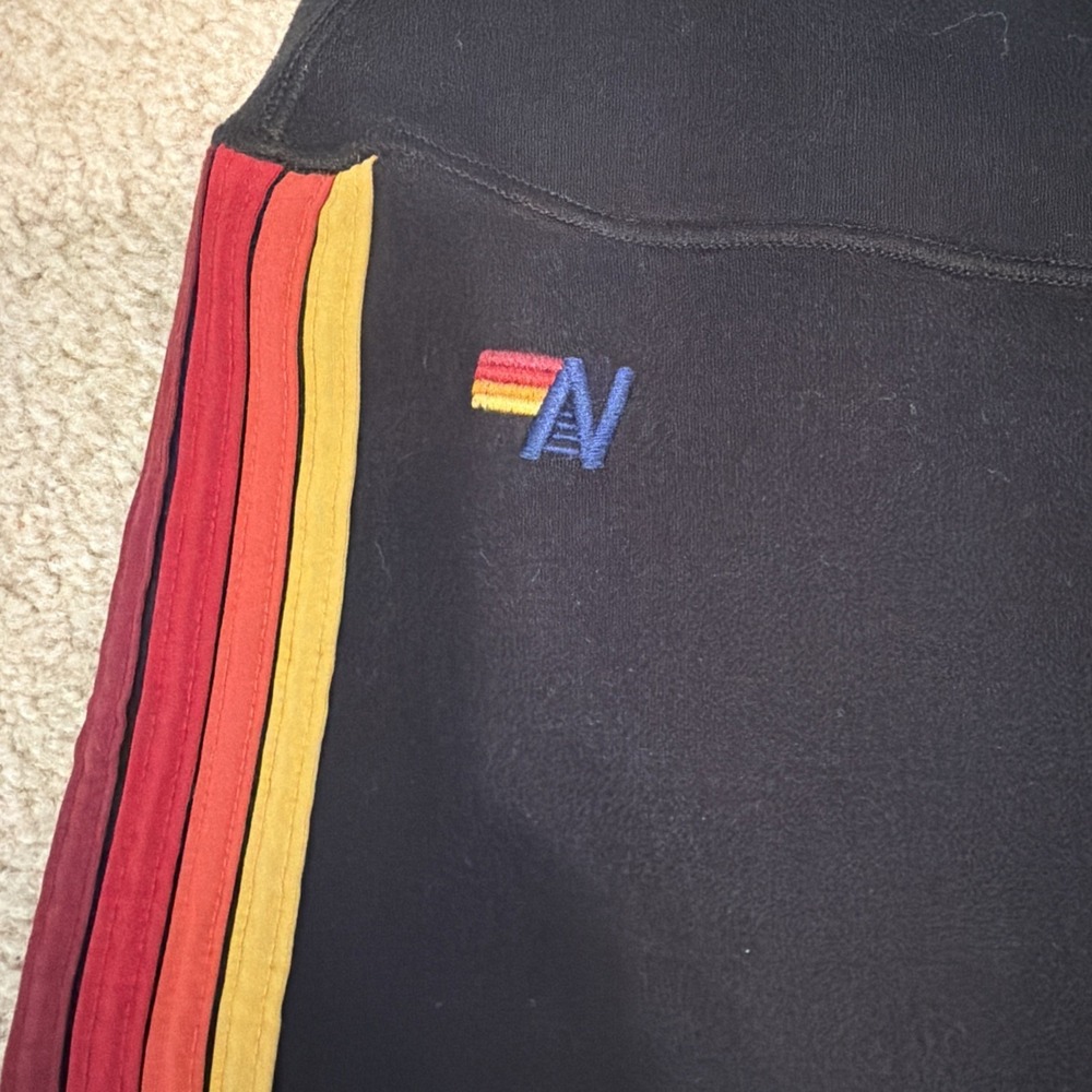 EUC AVIATOR NATION 5 Stripe Rainbow 4" High Rise Biker Short Women M BLACK $115 - Picture 7 of 10